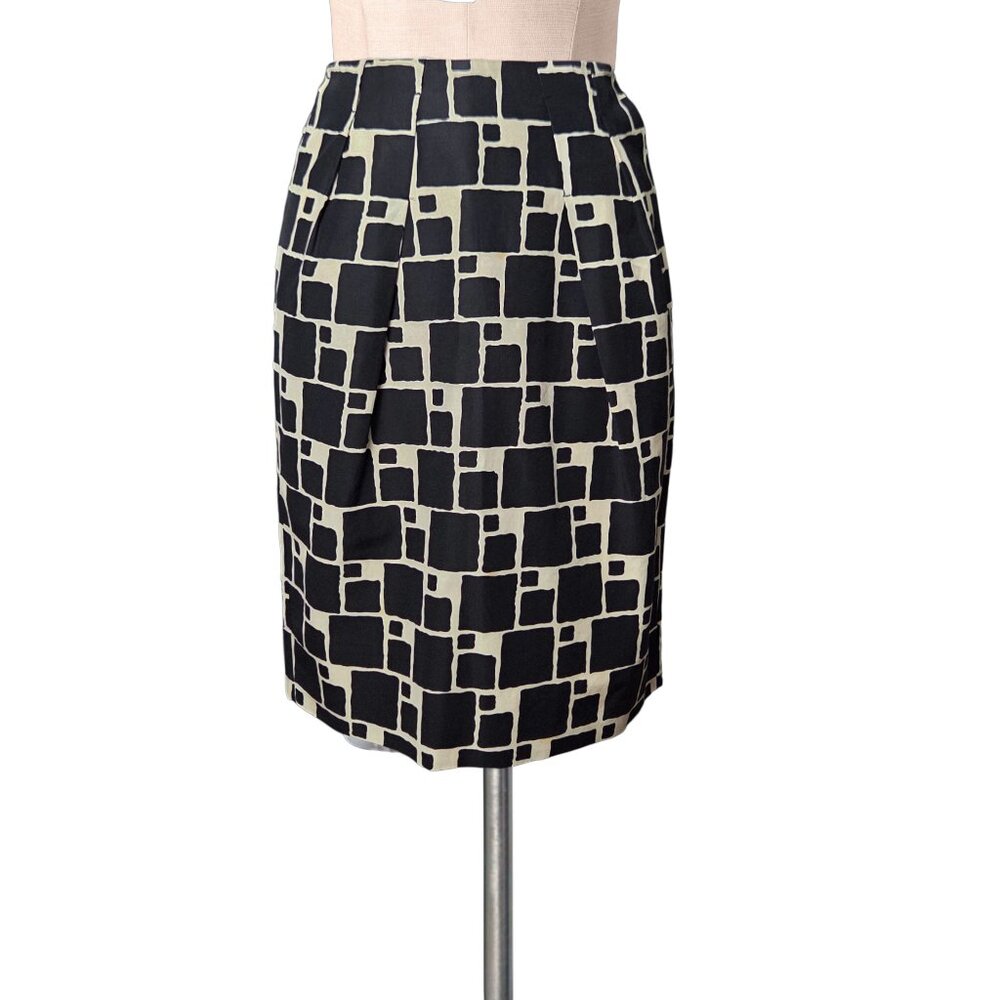 Vintage Y2K Silk Blend BANANA REPUBLIC Black White Print Skirt W/ Pockets 2